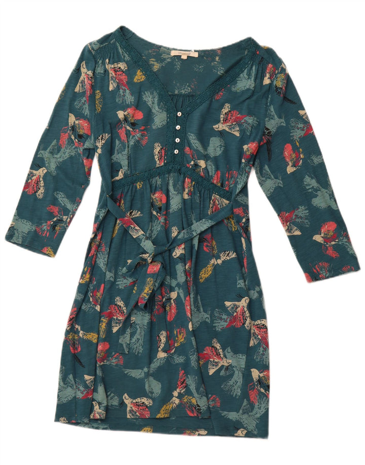 WHITE STUFF Γυναικείο φόρεμα με μανίκια 3/4 γραφικά UK 12 μεσαίο πράσινο