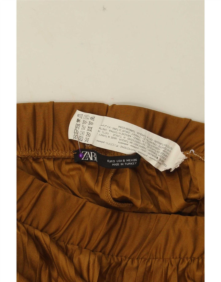 Zara γυναικείο παντελόνι με φαρδύ πόδι μικρό W26 L23 μπεζ πολυεστέρα
