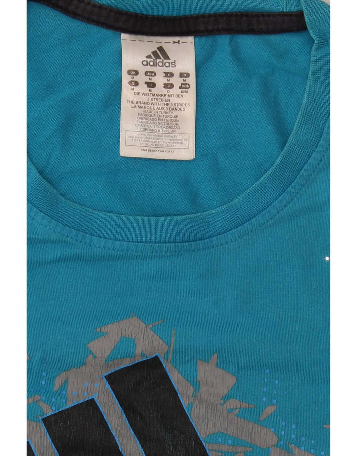 Ανδρικό γραφικό T-Shirt Adidas Top από μεσαίο μπλε βαμβακερό