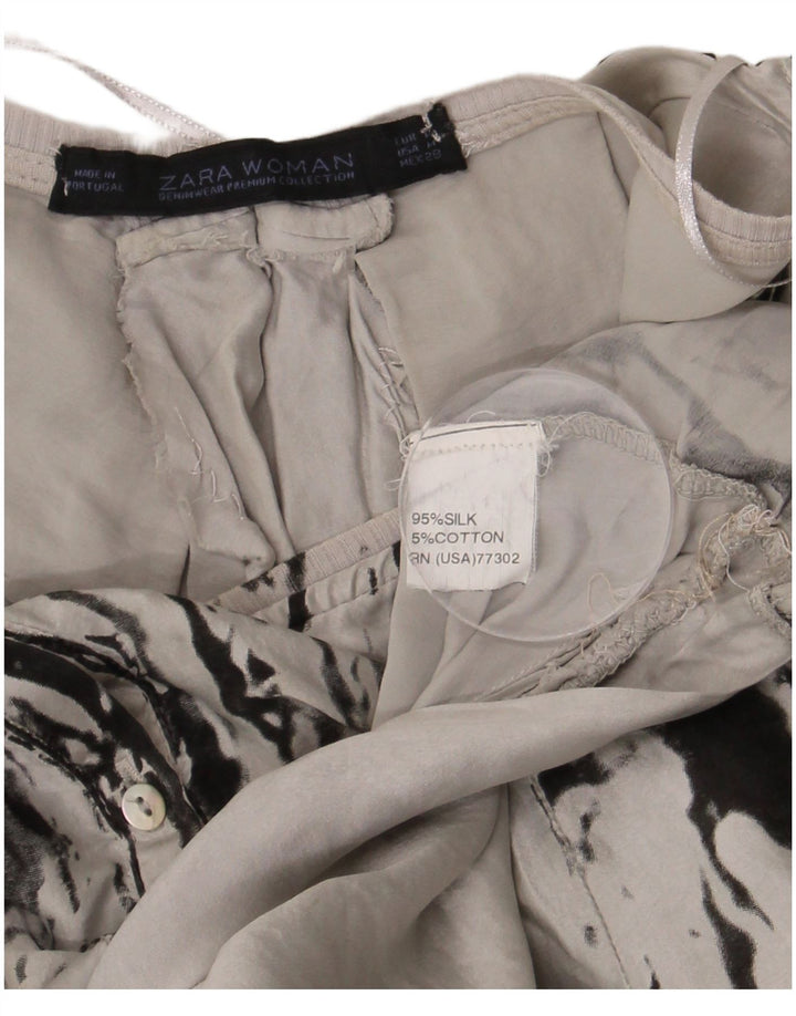 Zara Γυναικείο αφηρημένο μοτίβο υπερμεγέθη φόρεμα φούσκα UK 14 Μεσαίο γκρι μετάξι