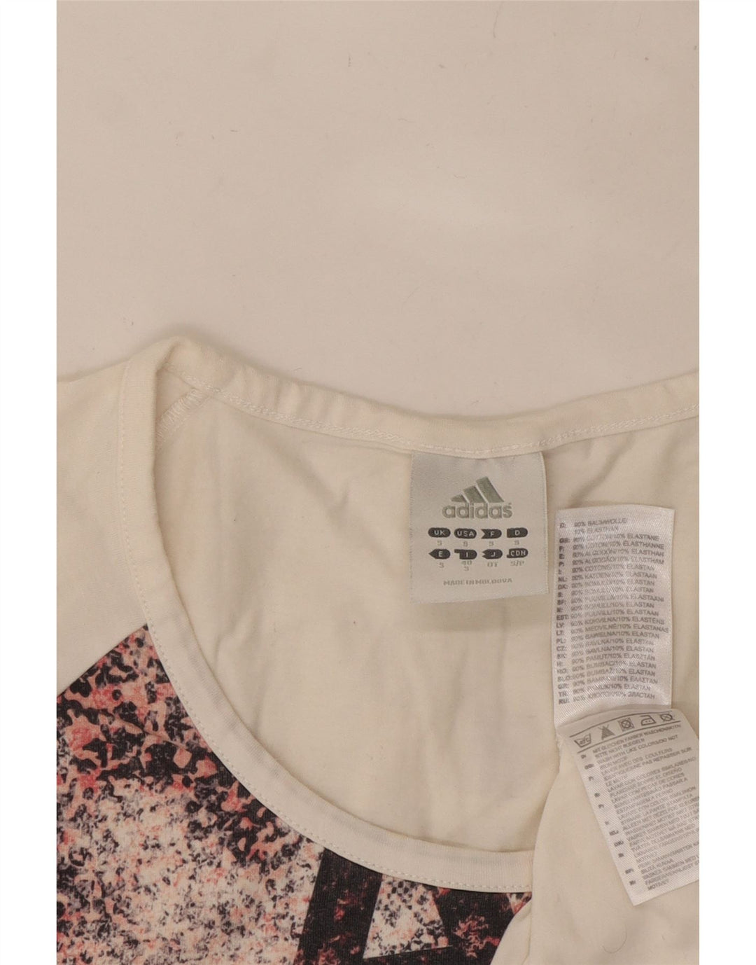 Γυναικείο γραφικό μπλουζάκι ADIDAS Top UK 10 Small White Animal Print Βαμβακερό