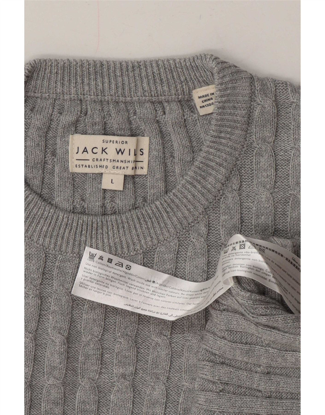 Jack Wills Ανδρικό πουλόβερ με λαιμόκοψη μεγάλο γκρι βαμβακερό