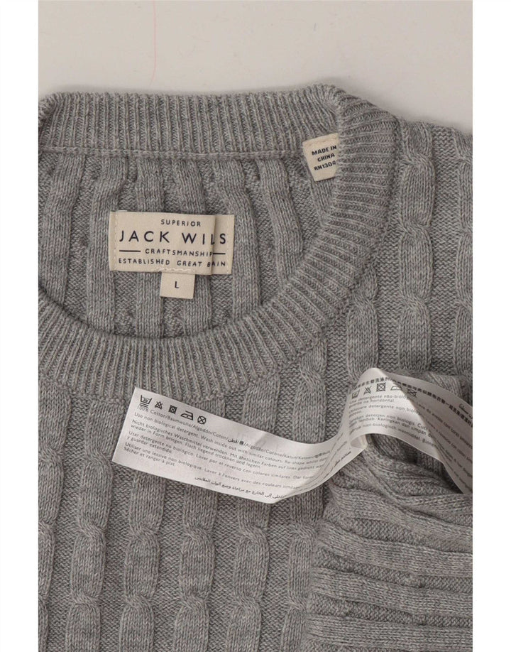 Jack Wills Ανδρικό πουλόβερ με λαιμόκοψη μεγάλο γκρι βαμβακερό