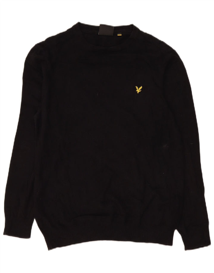 Ανδρικό πουλόβερ με λαιμόκοψη Lyle & Scott, μεσαίο μαύρο βαμβακερό