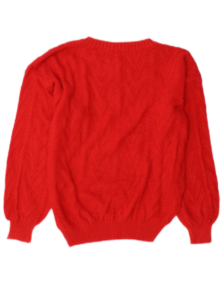 Vintage Γυναικείο πουλόβερ με λαιμόκοψη UK 14 Medium Red Cotton