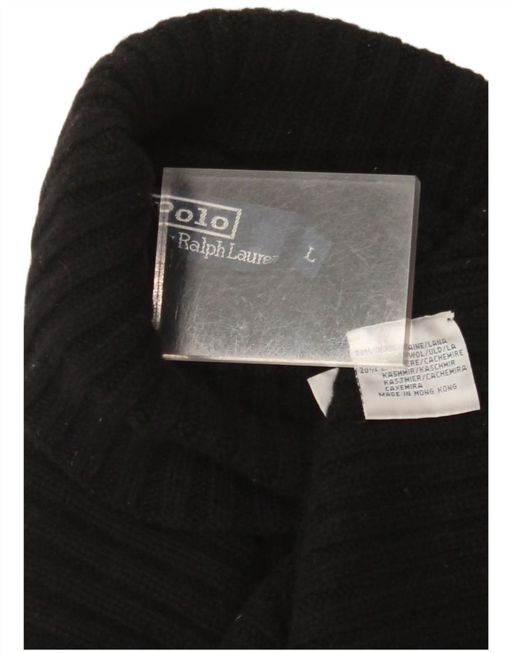 POLO RALPH LAUREN Γυναικείο πουλόβερ με ρολό λαιμόκοψη UK 16 μεγάλο μαύρο μαλλί