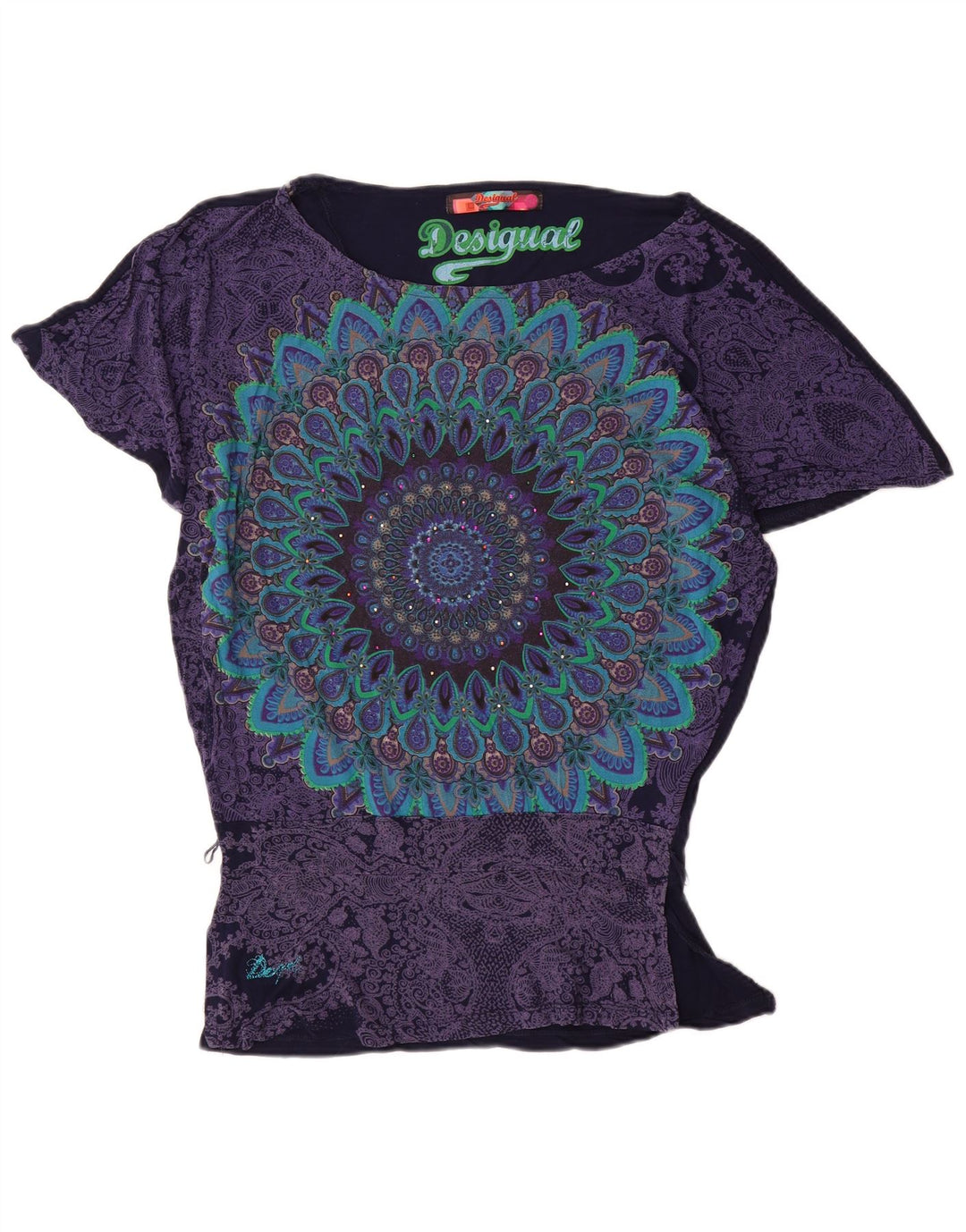 Desigual Γυναικεία Μπλούζα Μπλουζάκι Τοπ UK 10 Small Navy Blue Viscose