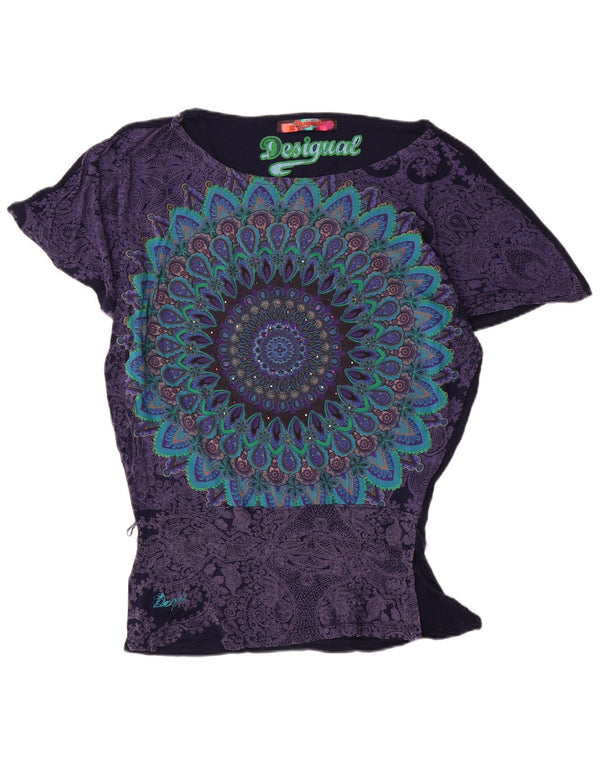 Desigual Γυναικεία Μπλούζα Μπλουζάκι Τοπ UK 10 Small Navy Blue Viscose
