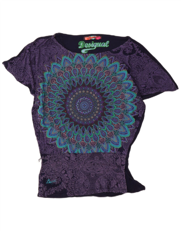 Desigual Γυναικεία Μπλούζα Μπλουζάκι Τοπ UK 10 Small Navy Blue Viscose