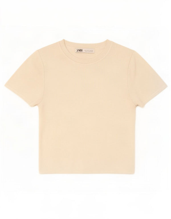 Zara Γυναικείο T-Shirt T-Shirt Top UK 12 Medium White Viscose