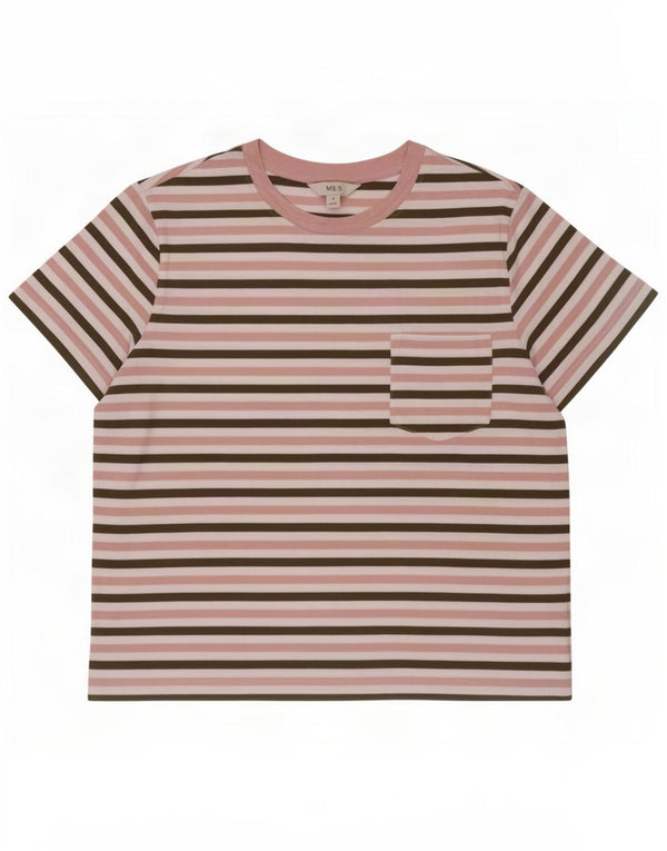 Marks & Spencer Γυναικείο T-Shirt τοπ UK 14 μεγάλο ροζ βαμβακερό ριγέ