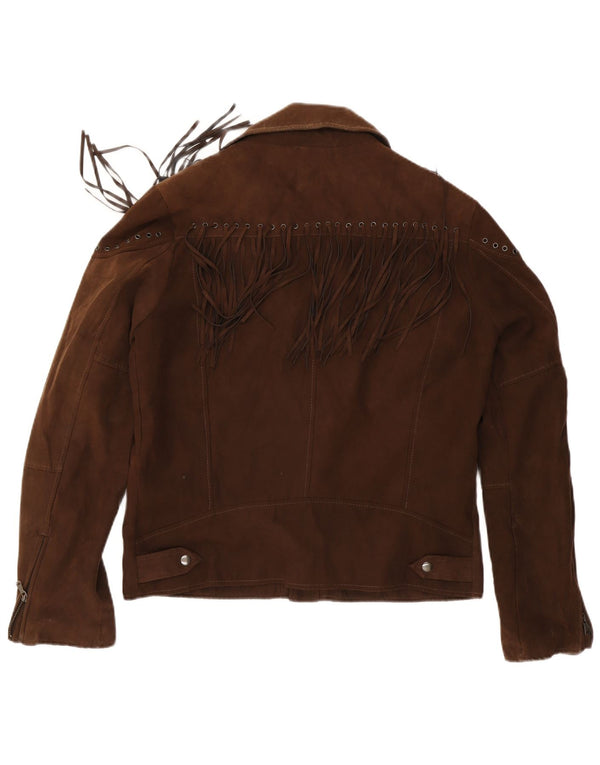 Zara Ανδρικό Faux Suede Biker Jacket UK 42 XL καφέ πολυεστέρας