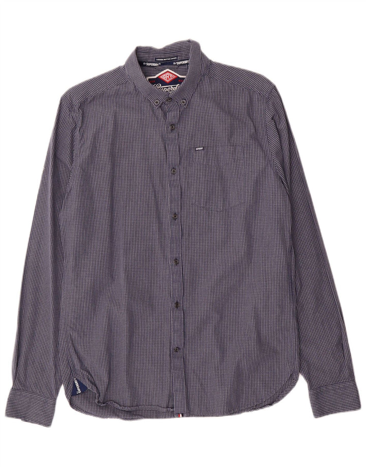 SUPERDRY Mens Shirt Large Navy Blue Check Cotton