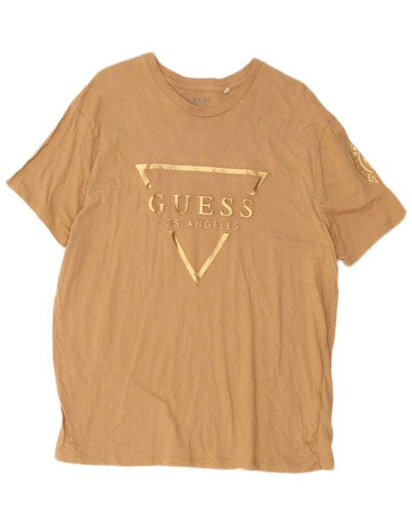 Γυναικείο γραφικό μπλουζάκι Guess Top UK 18 XL Μπεζ βαμβακερό