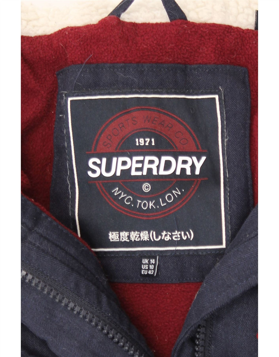 Superdry γυναικείο μπουφάν με κουκούλα Duffle UK 14 Large Navy Blue Polyester