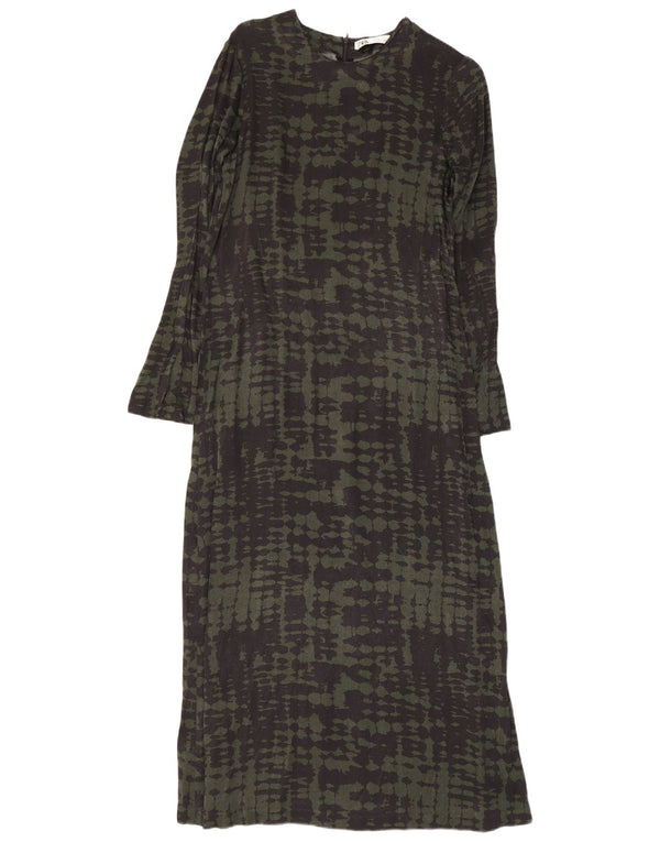 Zara Γυναικείο μακρυμάνικο Maxi Φόρεμα UK 8 Small Green Tie Dye