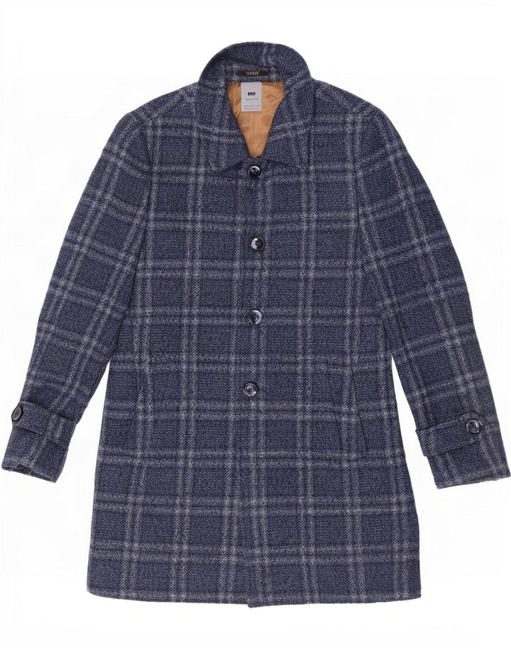 Vintage Ανδρικό Πανωφόρι IT 46 Small Navy Blue Check Polyester