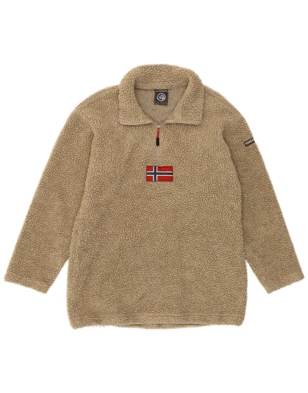 Napapijri Γυναικείο γραφικό φερμουάρ με λαιμόκοψη Fleece Jumper Μεγάλο Μπεζ Πολυακρυλικό