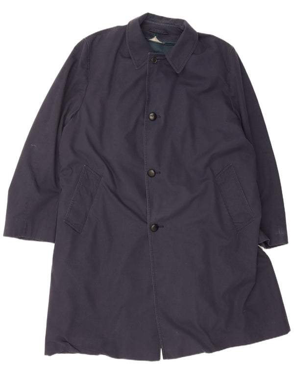 AQUASCUTUM Mens Overcoat UK 44 2XL Navy Blue Cotton