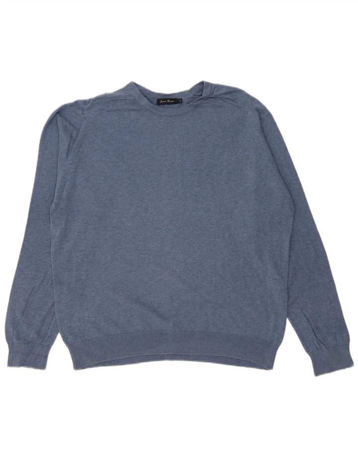 JAMES PRINGLE Ανδρικό πουλόβερ Relaxed Fit Crew Neck Jumper Μεσαίο μπλε βαμβακερό