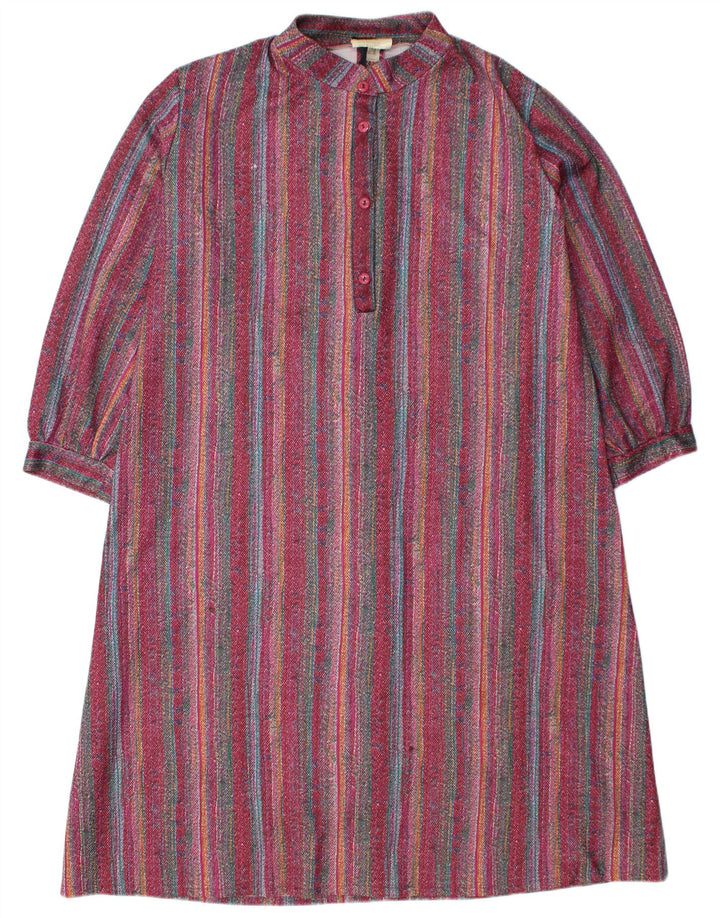 VINTAGE Γυναικείο Βασικό Φόρεμα UK 26 4XL Βουργουνδίας Ριγέ Πολυεστέρας