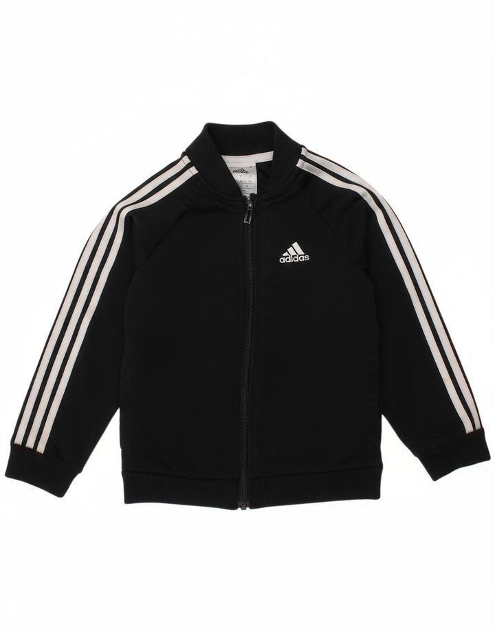 ADIDAS Boys Tracksuit Top Jacket 3-4 Years Black Polyester