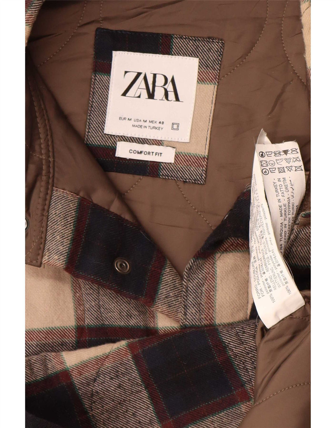 Zara Ανδρικό Σακάκι Μπουφάν UK 38 Medium Beige Check Polyester