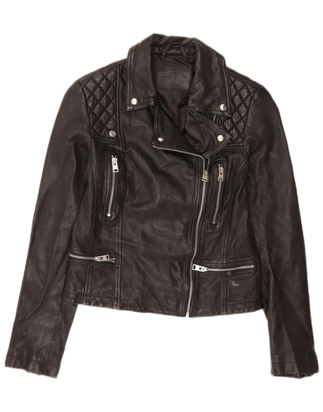 All Saints Γυναικείο Crop Δερμάτινο Biker Jacket UK 8 Small Black