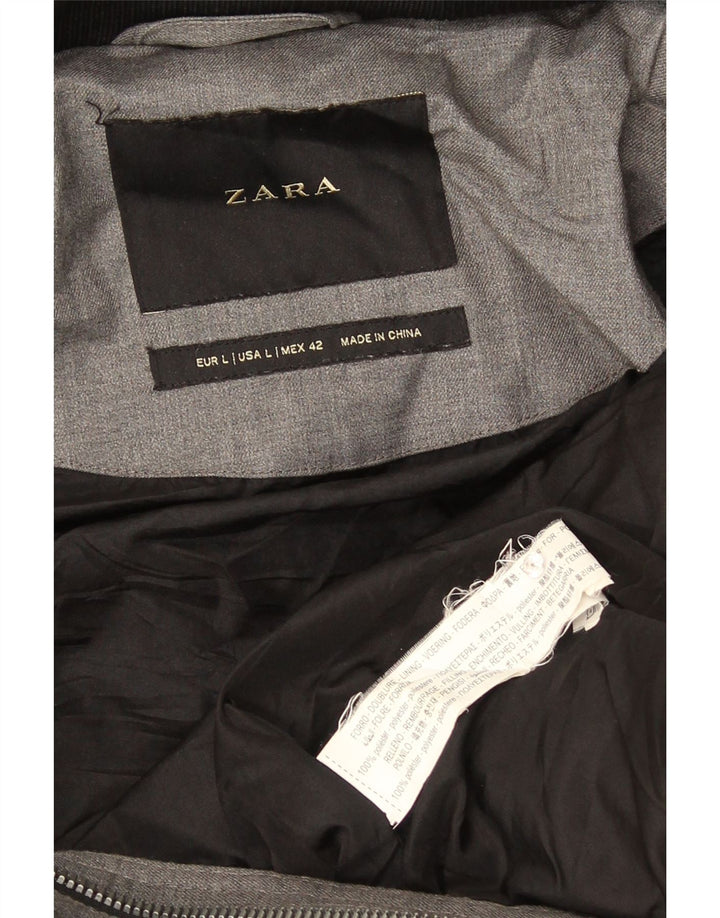 Zara Ανδρικό παλτό με κουκούλα UK 40 Large Grey Polyester