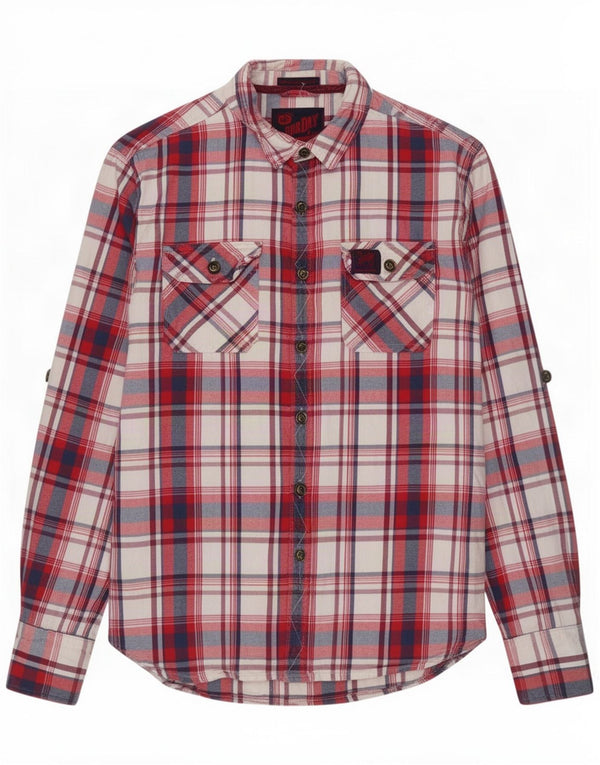 Superdry Mens Flannel Shirt Large Red Check Cotton