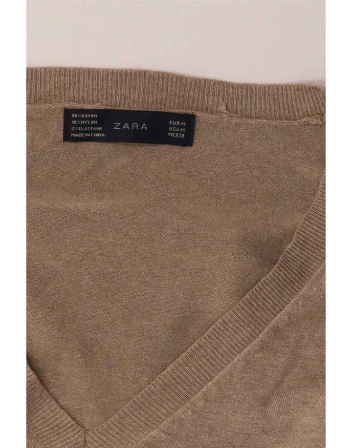 Zara Γυναικείο πουλόβερ με λαιμόκοψη UK 14 Medium Grey Rayon