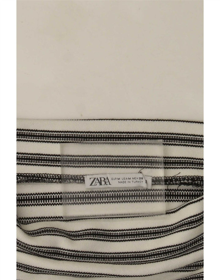 Zara Womens Crop Off Shoulder Top 12 μεσαίου λευκού ριγέ