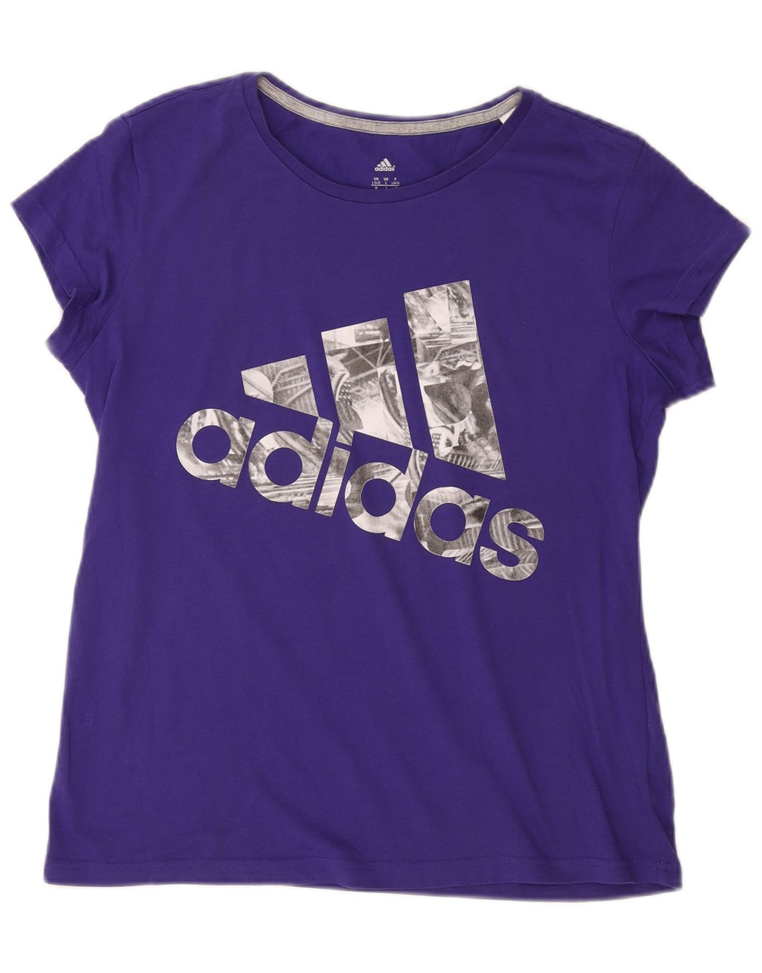 Γυναικείο γραφικό μπλουζάκι ADIDAS Climalite Top UK 16/18 μεγάλο μωβ βαμβακερό