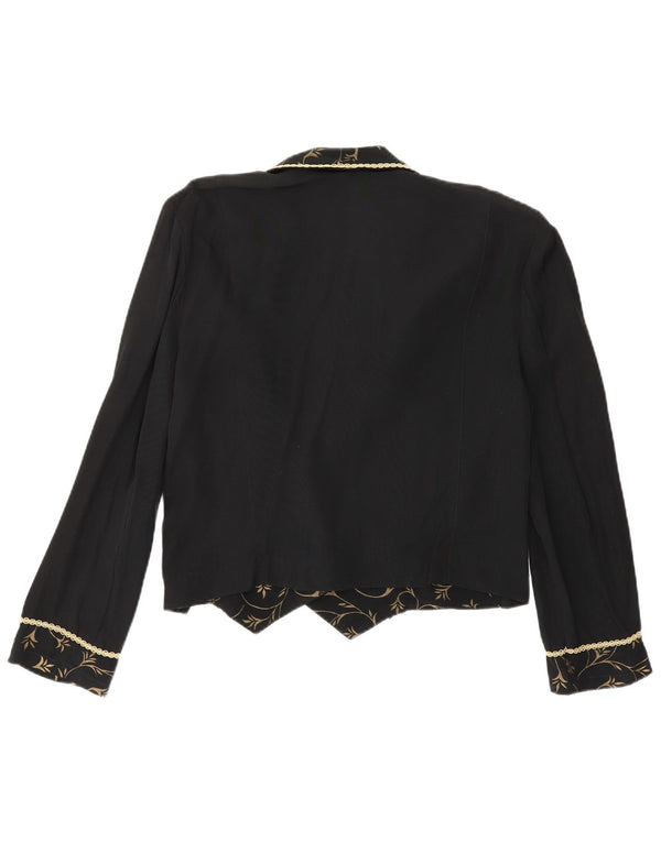 Vintage Γυναικείο Crop Διπλό Μπουφάν Blazer UK 12 Medium Black Floral