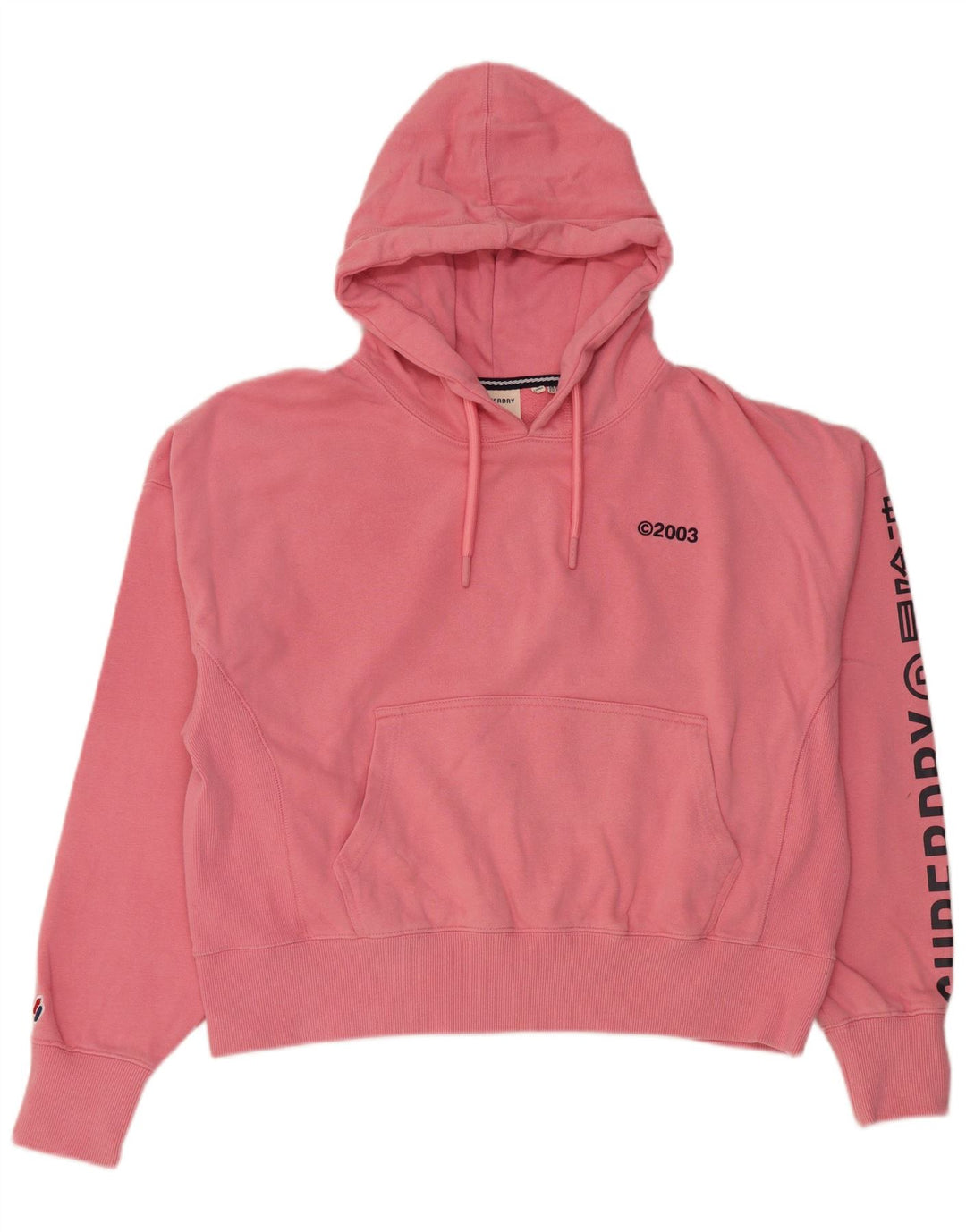 SUPERDRY Γυναικείο Crop Graphic Oversized Hoodie Jumper UK 16 Large Pink
