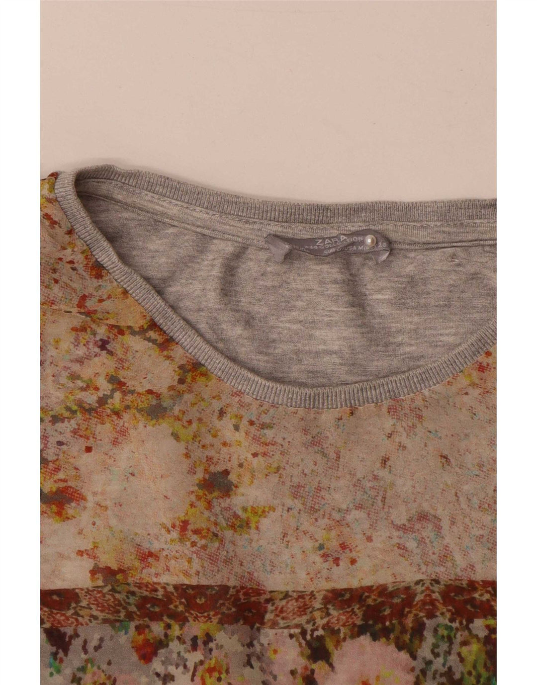 Zara Γυναικεία Μπλούζα Τοπ UK 14 Medium Grey Floral