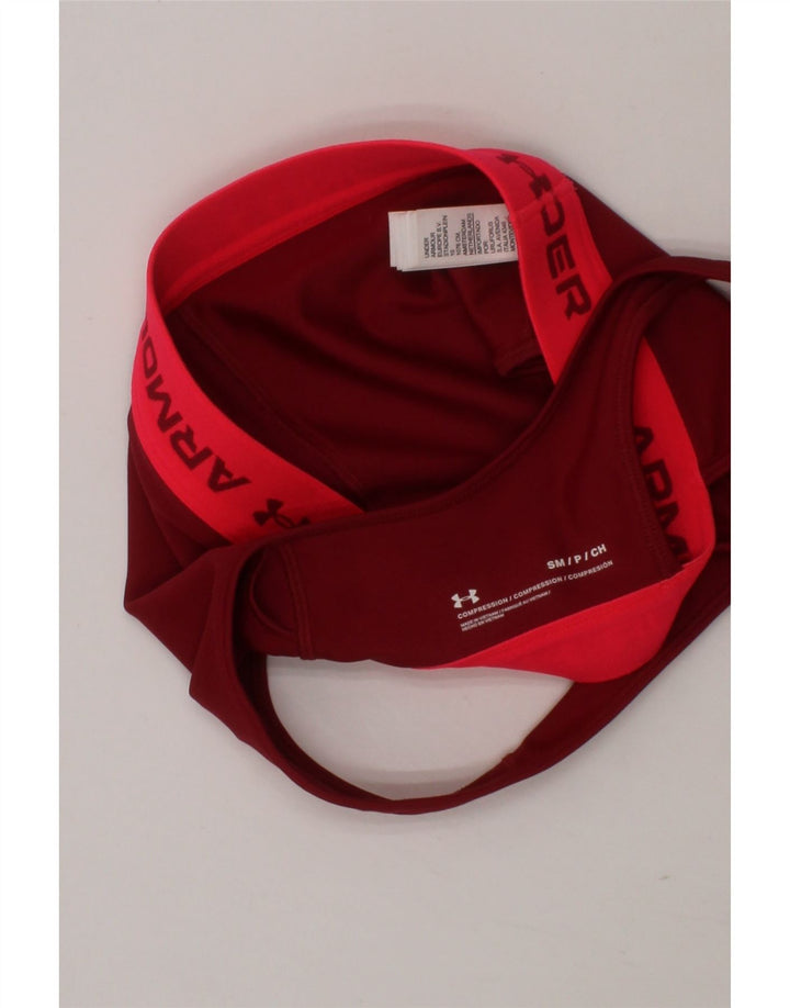UNDER ARMOUR Womens Graphic Sport Bra Top UK 8 Small Maroon Polyester Vintage Under Armour and Second-Hand Under Armour from Messina Hembry 