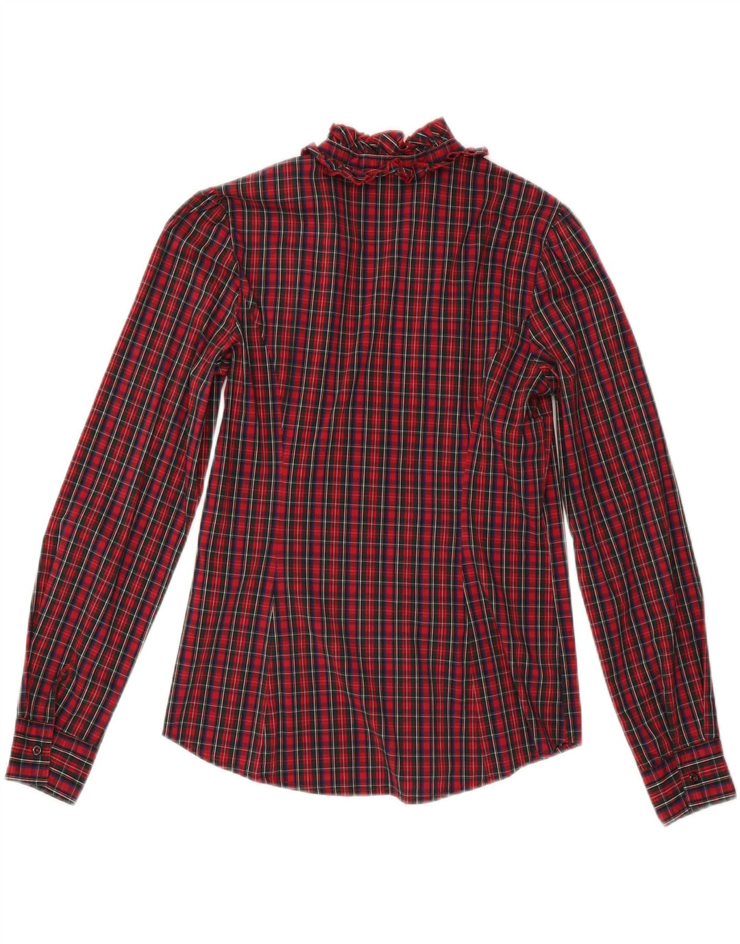 SISLEY Γυναικείο πουκάμισο με βολάν μπλούζα UK 10 Small Red Check Cotton