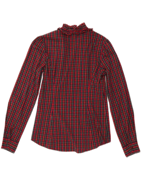SISLEY Γυναικείο πουκάμισο με βολάν μπλούζα UK 10 Small Red Check Cotton