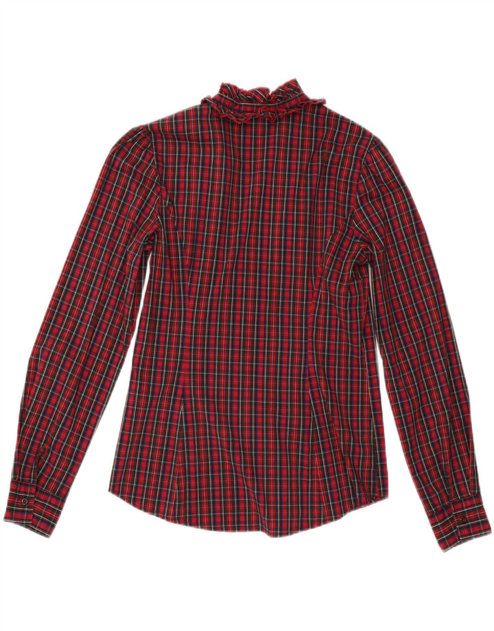 SISLEY Γυναικείο πουκάμισο με βολάν μπλούζα UK 10 Small Red Check Cotton