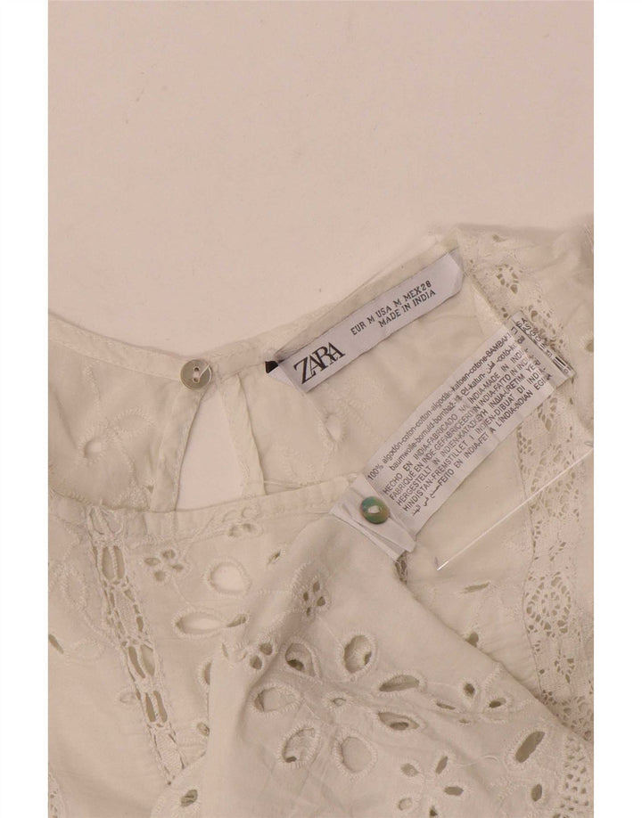 Zara Γυναικεία μπλούζα με 3/4 μανίκια τοπ UK 12 μεσαία λευκή βαμβακερή