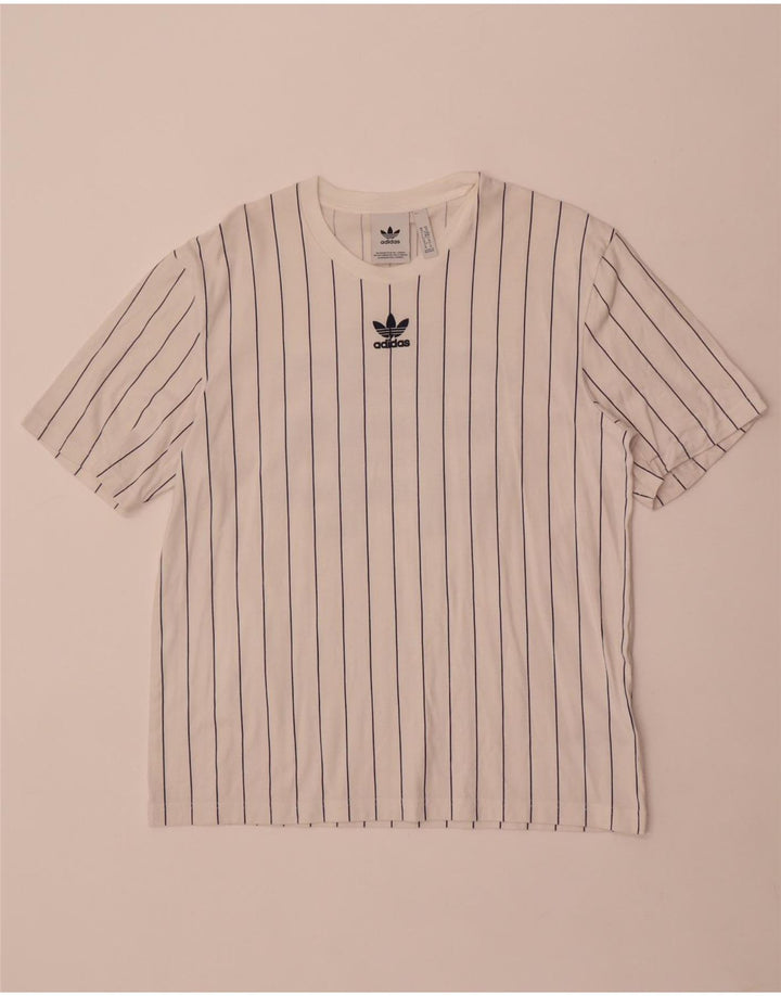 Ανδρικό γραφικό T-Shirt Adidas Top Βαμβακερό μεσαίο λευκό ριγέ