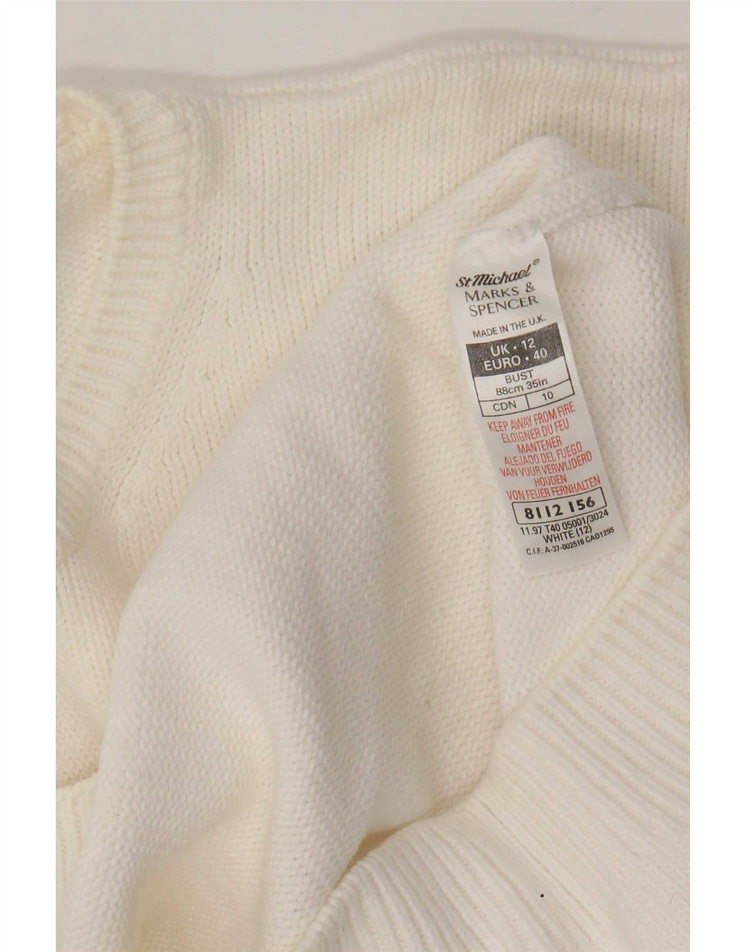 Marks & Spencer Γυναικείο πουλόβερ με λαιμόκοψη UK 12 Medium White