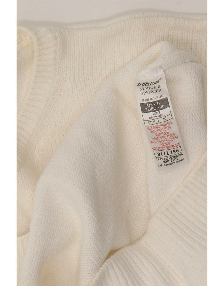 Marks & Spencer Γυναικείο πουλόβερ με λαιμόκοψη UK 12 Medium White