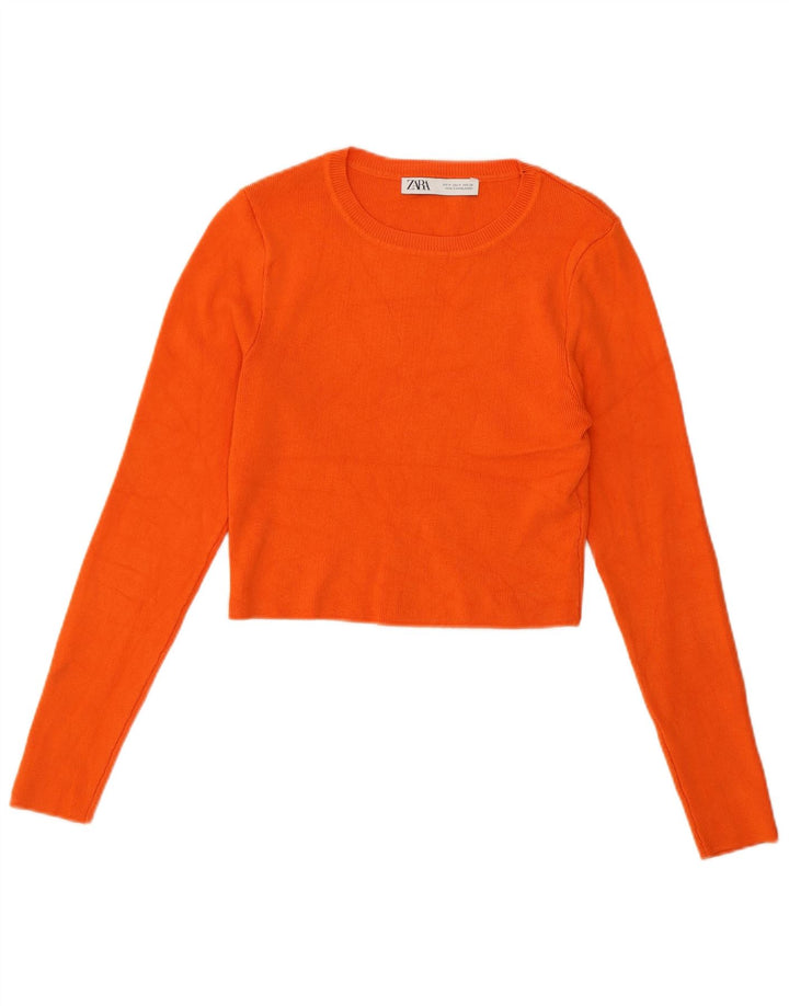Zara Γυναικεία Μπλούζα Crop Top UK 12 Medium Orange Viscose