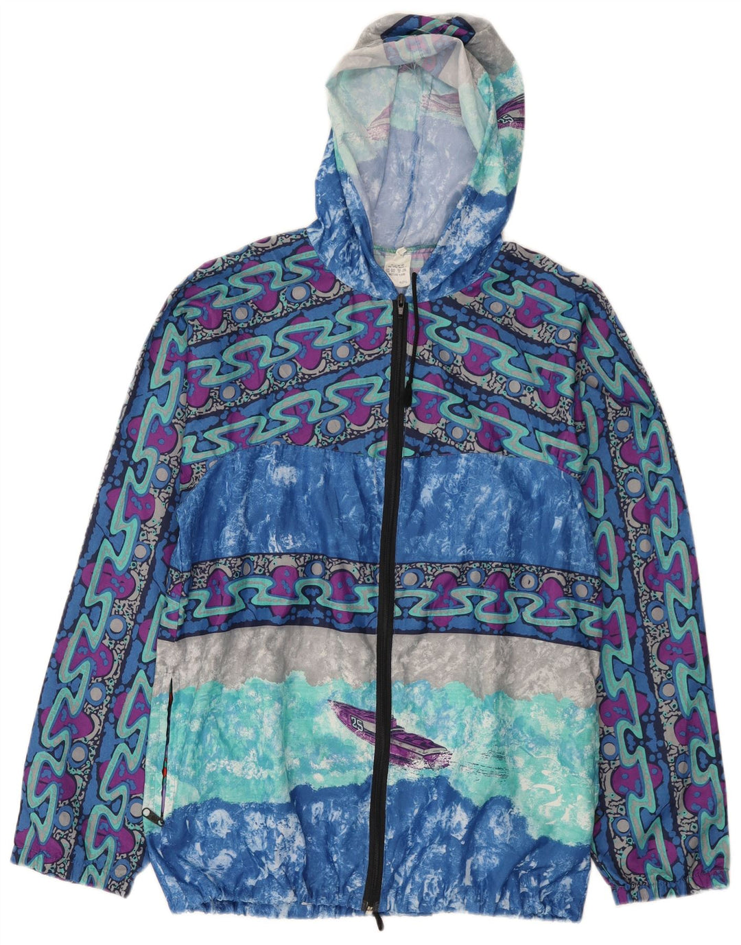 Vintage Ανδρικό Abstract Pattern με κουκούλα μπουφάν βροχής IT 52 XL Πολύχρωμο