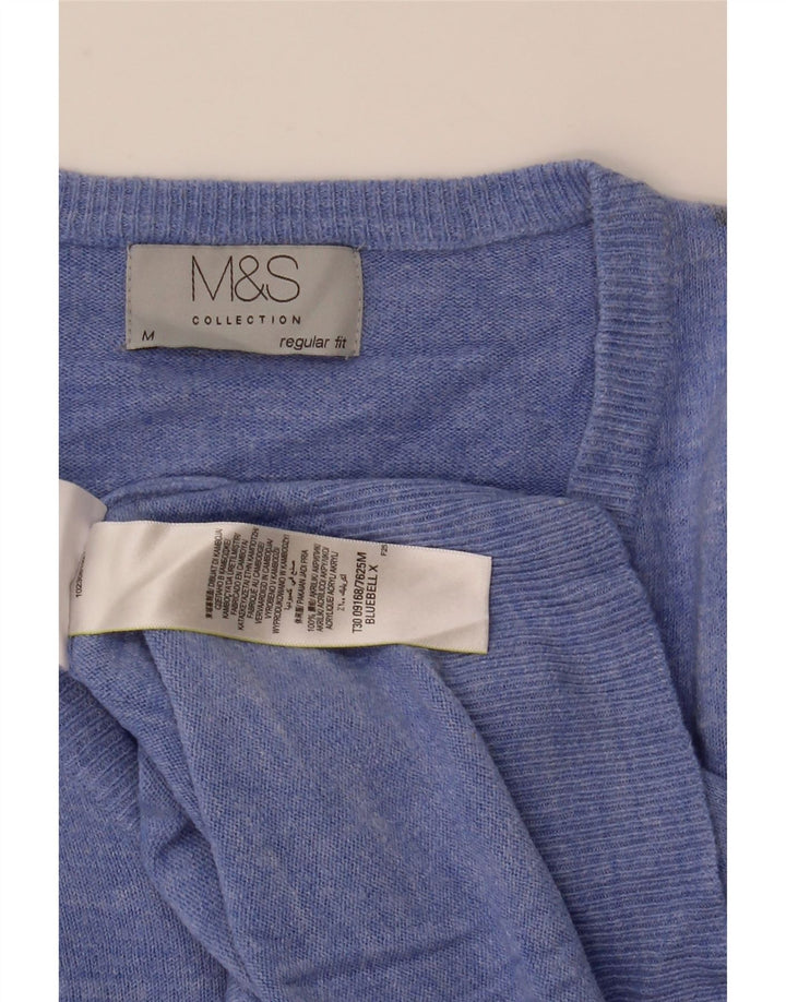 Marks & Spencer Ανδρικό πουλόβερ με κανονική εφαρμογή με λαιμόκοψη σε μεσαίο μπλε ακρυλικό