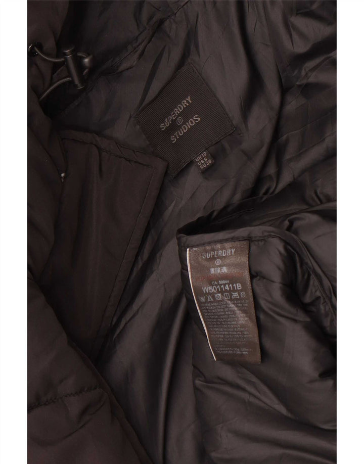 Superdry γυναικείο παλτό με κουκούλα μεγάλου μεγέθους με επένδυση UK 10 μικρό μαύρο πολυεστέρα