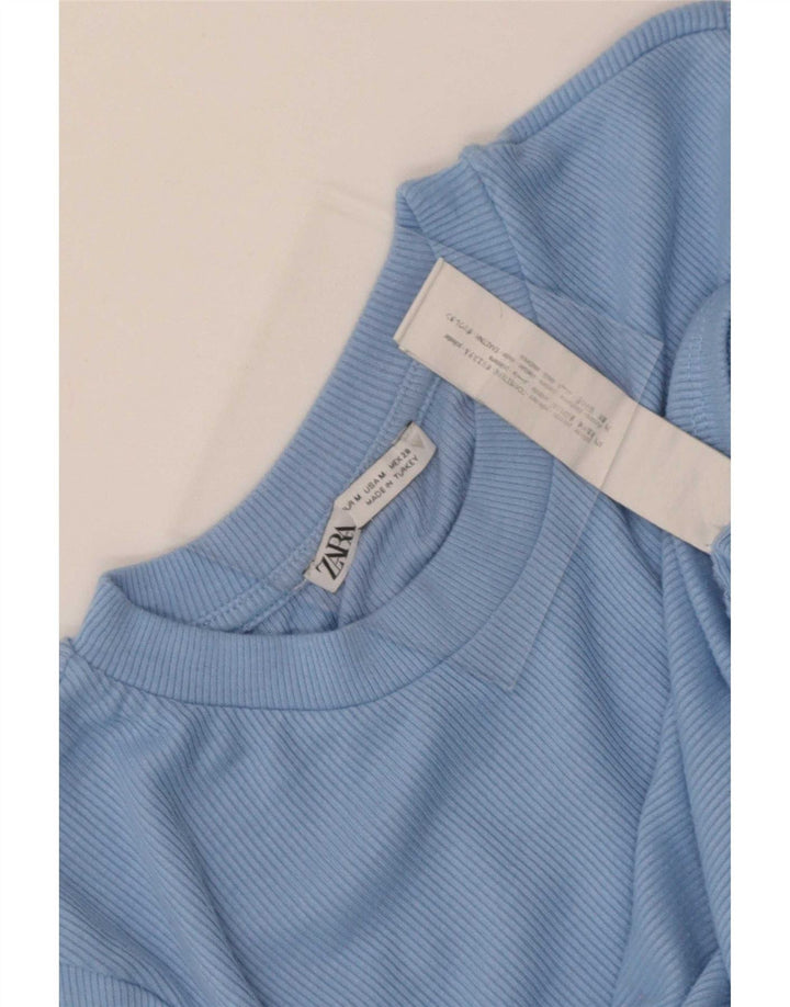 Zara Γυναικεία Μπλούζα Crop Top UK 12 Medium Blue Polyester