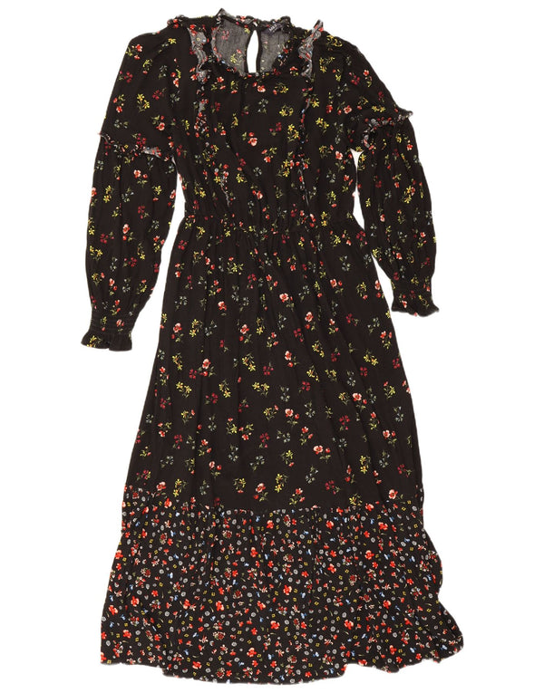 Marks & Spencer Γυναικείο Maxi Φόρεμα UK 10 Small Black Floral Viscose